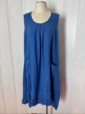 FULL STONE 100% Lagenlook Linen French Blue Sleeveless Dress - Size XXL